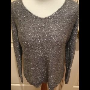 CHICO’S SEQUINED PULLOVER SWEATER - LACE TRIM SZ 0